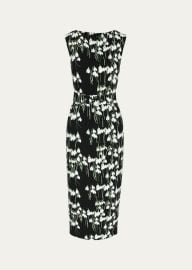 Flower-Print Boat-Neck Belted Midi Dress at Bergdorf Goodman