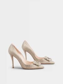 Flower Strass Buckle Allover Strass Pumps in Satin Pink Woman RVW41926530RS042M014 Roger Vivier at Roger Vivier