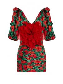 Flower-embellished ruched silk mini dress at Matches