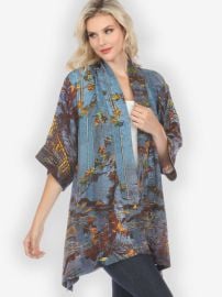 Flowers Over Water Silk Blend Kimono Jacket CITRON CLOTHING at Citron