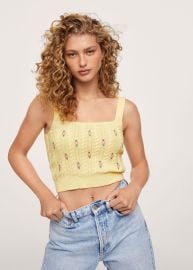 Flowers knitted cropped top -  Women   USA at MANGO