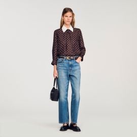 Flowy printed shirt with removable tie in Brown White for Women Paris at Sandro