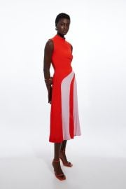 Fluid Tailored Color Block High Neck Pleated Midi Dress at Karen Millen