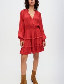 Fluid pleated satin dress Red For Women at Maje
