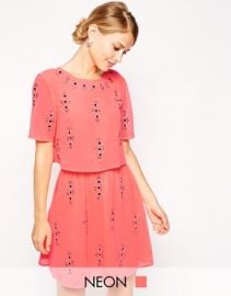 Fluro Cap Sleeve Embellished Dress at Asos