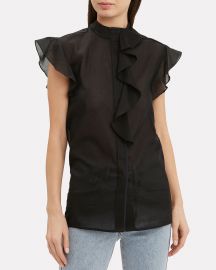 Flute Ruffle Black Blouse at Intermix