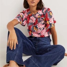 Flutter Sleeve Crew Neck Top in Petal Stamp at Boden