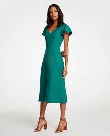 Flutter Sleeve Linen Blend Midi Dress  Ann Taylor at Ann Taylor