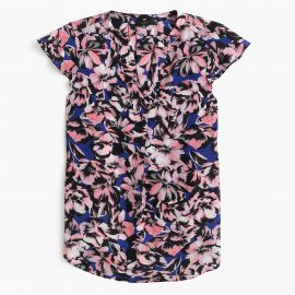 Flutter-sleeve silk top in hibiscus print at J. Crew