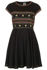 Folk Embroidered Flippy Dress at Topshop