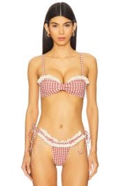 For Love Lemons Gingham Bandeau Bikini Top In Red at Revolve