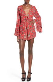 For Love and Lemons Pia Floral Print Romper in Red at Nordstrom