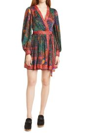 Forest Tapestry Long Sleeve Wrap Minidress at Nordstrom