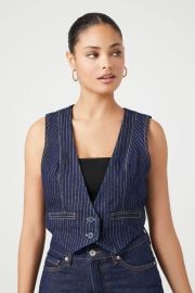 Forever 21 Cropped Pinstripe Denim Vest at Forever 21