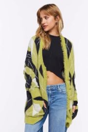 Forever 21 Fuzzy Argyle Cardigan Sweater at Forever 21