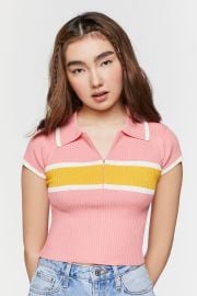 Forever 21 Half Zip Striped Cutout Top at Forever 21