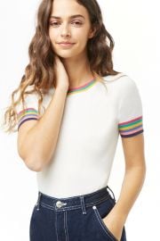 Forever 21 Multicolor Striped-Trim Knit Top at Forever 21