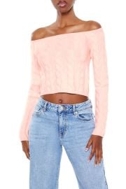 Forever 21 Off the Shoulder Cropped Sweater in Seashell at Forever 21