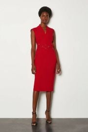 Forever Cinch Waist Cap Sleeve Pencil Dress at Karen Millen