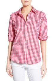 Foxcroft Crinkled Gingham Shirt in Pink at Nordstrom