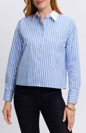 Foxcroft Marina Stripe Cotton Button-Up Shirt at Nordstrom