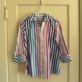 Foxcroft Tops Nwt Foxcroft Taylor Vibrant Striped 34 Sleeve Shirt No Iron Size Poshmark at Poshmark