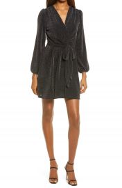 Fraiche by J Glitter Wrap Front Long Sleeve Minidress   Nordstrom at Nordstrom