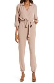 Fraiche by J Tie Waist Long Sleeve Jumpsuit at Nordstrom