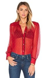 Frame Denim Le Peasant Polka Dot Top In Crimson Nude Dot at Revolve