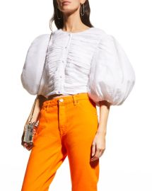 Frame Gathered Puff Sleeve Top at Neiman Marcus