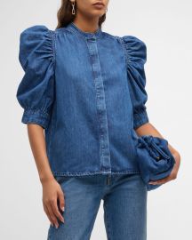 Frame Gillian Denim Puff Sleeve Top at Neiman Marcus