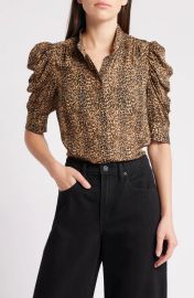 Frame Gillian Leopard Print Puff Sleeve Silk Top at Nordstrom