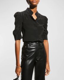 Frame Gillian Puff Sleeve Silk Blouse at Neiman Marcus