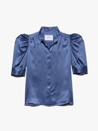 Frame Gillian Ruched Silk Top in Slate Blue at Frame