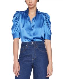 Frame Gillian Three Quarter Sleeve Silk Button Up Shirt in Slate Blue at Bloomingdales