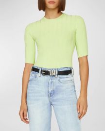 Frame Mix Rib Sweater in Bright Lime at Neiman Marcus