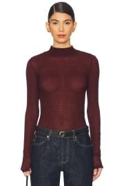 Frame Mixed Mesh Turtleneck In Deep Burgundy at Revolve