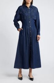 Frame Nipped Long Sleeve Twill Maxi Dress at Nordstrom