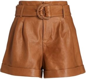 Frame Pleated belted leather shorts at Intermix