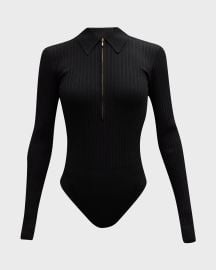 Frame Rib Long Sleeve Bodysuit in Noir at Neiman Marcus