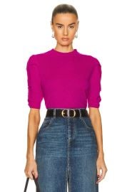 Frame Ruched Sleeve Cashmere Wool Sweater in Magenta at Forward