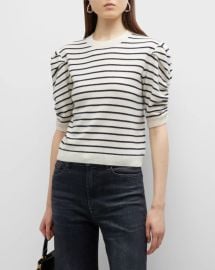 Frame Stripe Ruched Sleeve Cashmere Sweater at Neiman Marcus