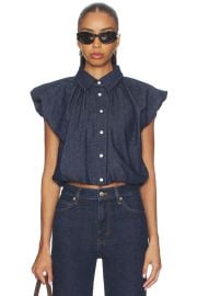 Frame The Shell Denim Puff Sleeve Crop Top at Revolve