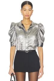 Frame The Shiny Gillian Blouse In Gunmetal at Revolve