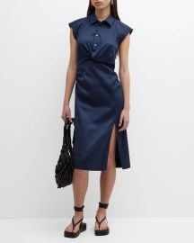 Frame Twisted Button Front Midi Dress with Side Slit at Neiman Marcus