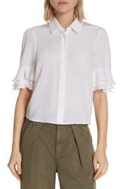 Frame ruffle sleeve silk top at Nordstrom