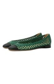 Francesco Russo Leather Ballet Flats R1P955 in black green at Giglio