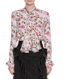 Francesco Scognamiglio Ruffle-Front Floral Print Blouse at Neiman Marcus