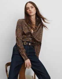 Francine Tie-Neck Blouse in Brown Paisley Walnut Multi at Veronica Beard