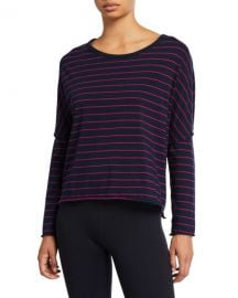 Frank  amp  Eileen Tee Lab Striped Long-Sleeve Jersey Crop Tee at Neiman Marcus